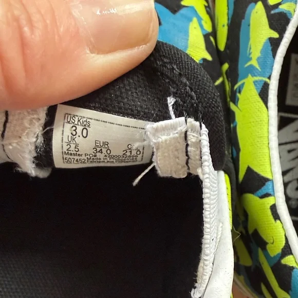 Vans Kids Slip-On Sneakers - Black and Green Glow in the Dark Shark Print - Picture 6 of 6